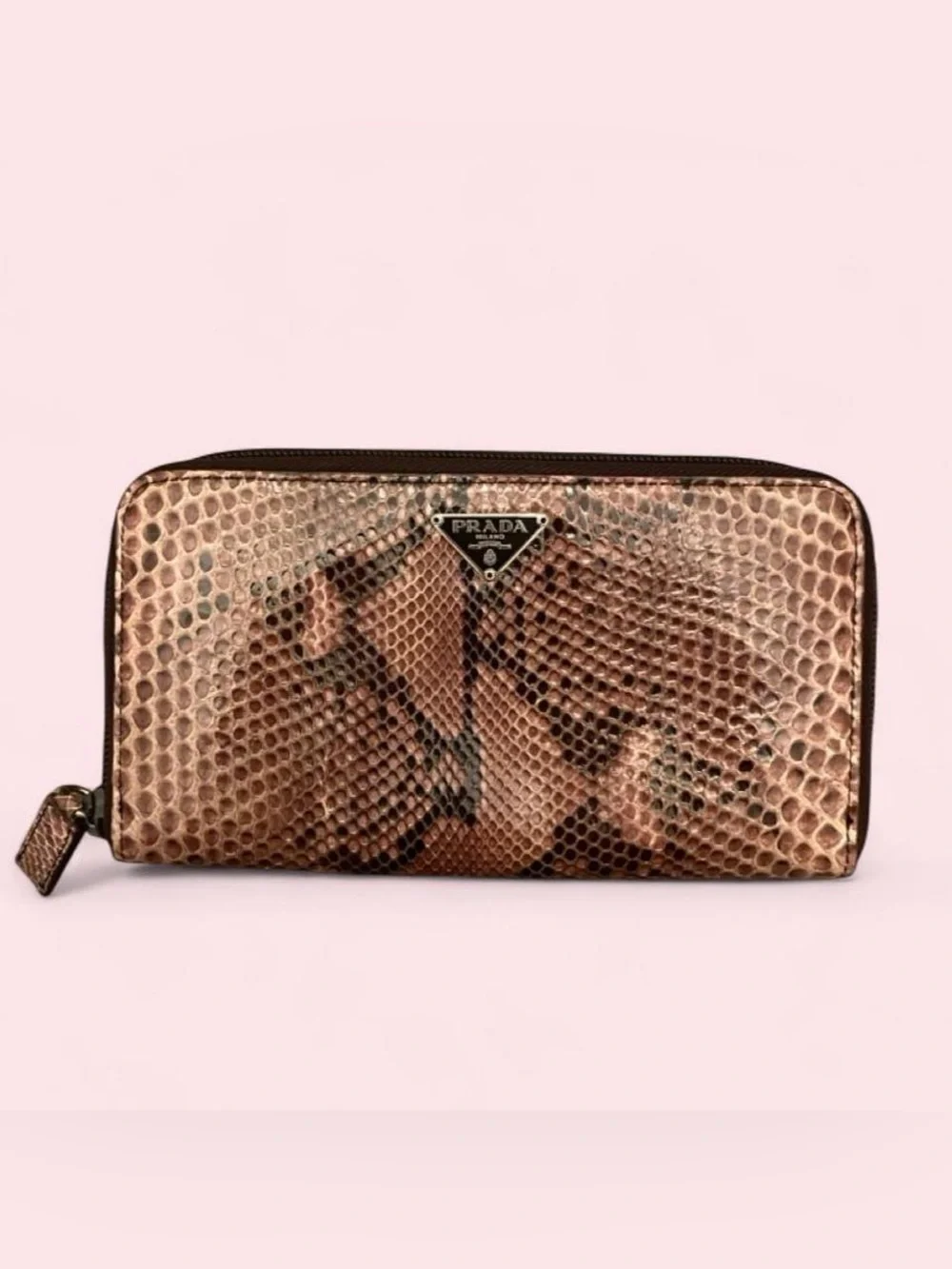 Prada Snake Skin Zip Wallet Purse in Brown and Black